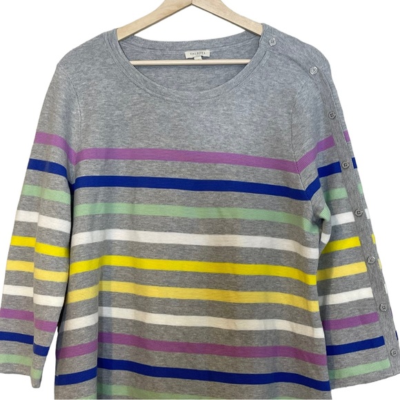 Talbots Textured Knit Rainbow Striped Button Sleeve Pullover Sweater size XL - Picture 3 of 11